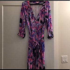 Lilly Pulitzer Wrap Dress Bayliss Palm-tree print